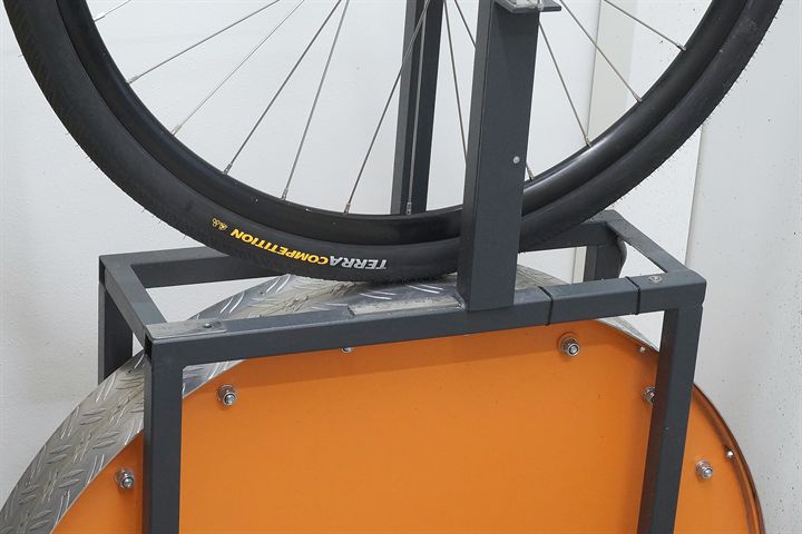 Continental Terra Competition Race Rapid 40 road bike tire on a rolling resistance test machine