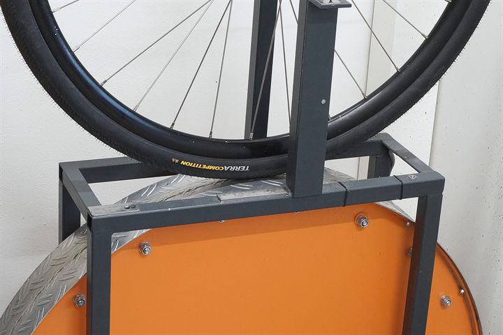 Continental Terra Competition Race Rapid 35 road bike tire on a rolling resistance test machine