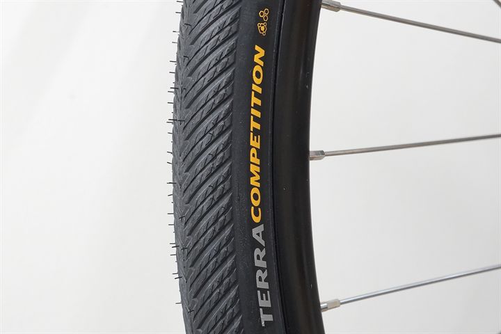 Continental Terra Competition Race Rapid 35  mountain bike tire on a rolling resistance test machine