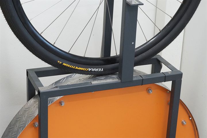 Continental Terra Competition Trail Grip 40 road bike tire on a rolling resistance test machine