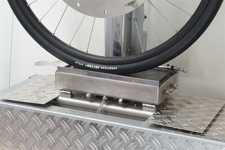 Goodyear Vector R XPLR road bike tire on a grip test machine