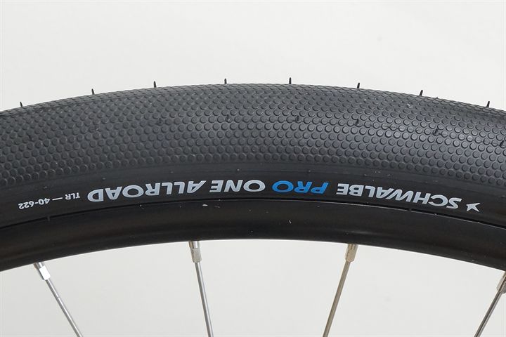 Schwalbe Pro One Allroad 40  mountain bike tire on a rolling resistance test machine