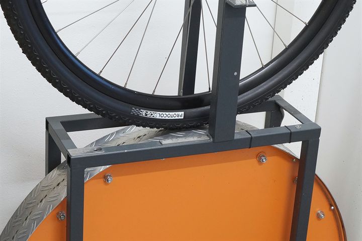 Silca Protocol RCG-3 45 road bike tire on a rolling resistance test machine