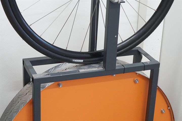 Silca Protocol RCR 29 road bike tire on a rolling resistance test machine