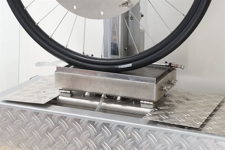 Silca Protocol RCR road bike tire on a grip test machine