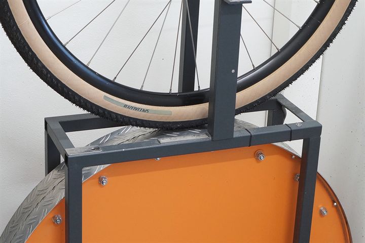 Specialized Pathfinder TLR 50 road bike tire on a rolling resistance test machine