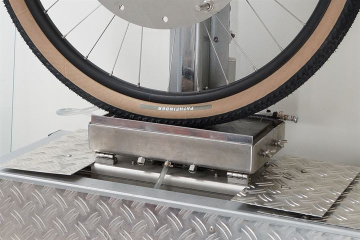 Specialized Pathfinder TLR road bike tire on a grip test machine