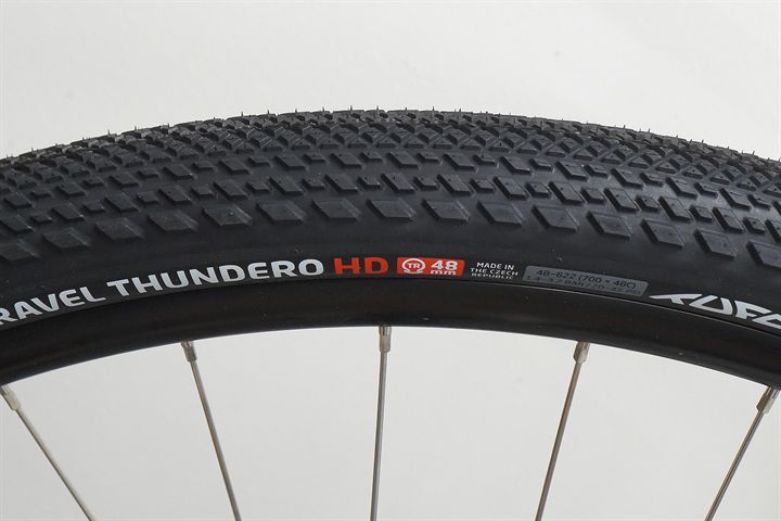 Tufo Gravel Thundero HD 48  mountain bike tire on a rolling resistance test machine