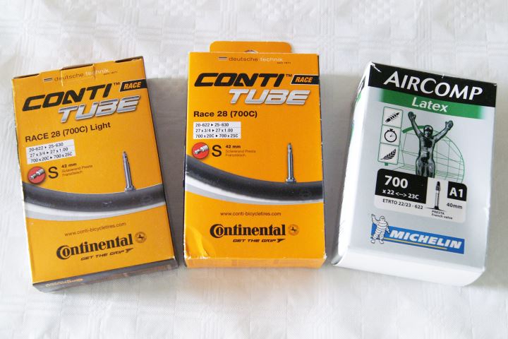 Continental Light and Standard and a Michelin latex road bike inner tube