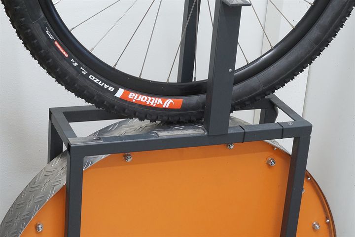 Vittoria Barzo XC Race road bike tire on a rolling resistance test machine